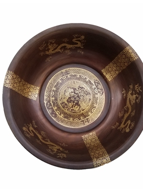 仿古铜盆龙凤h浴佛风水盆洗泡脚盆大号铜盆风水佛具婚庆礼品铜器