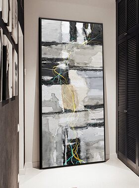 轻奢抽象玄关装饰画流彩撞色几何餐厅挂画竖版挂画沙发背景墙单幅