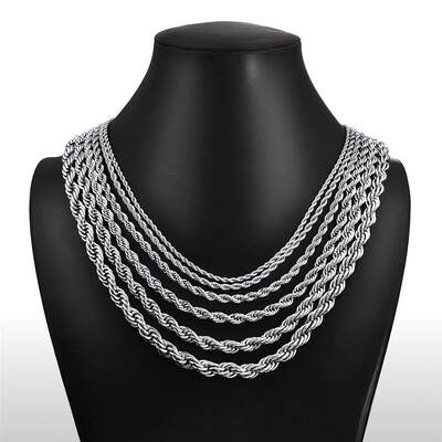 推荐Jiayiqi 2mm-7mm Rope Chain Necklace Stainless Steel Neve