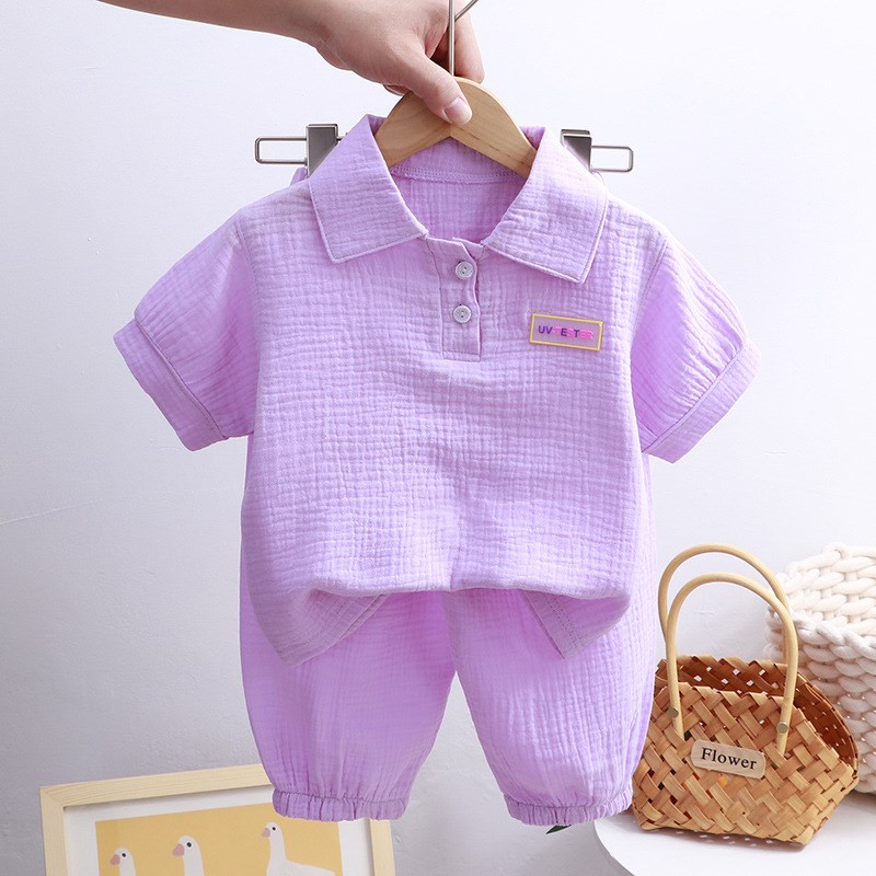 儿童立领棉纱套i装夏季薄款男童女童纯棉家居服宝宝纱布空调服童