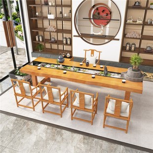 新中式 实木茶桌椅组合原木大板茶台外循环流水泡茶桌茶几禅意会客