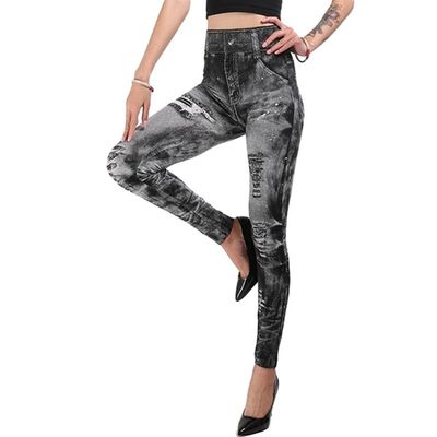 推荐Women 2023 Imitation Disressed Denim Jeans Leggings Casu