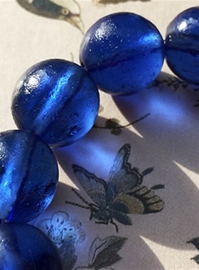 捡漏!清代d官造宫廷御用古法老琉璃浅蓝色男士手串朝珠文玩包老