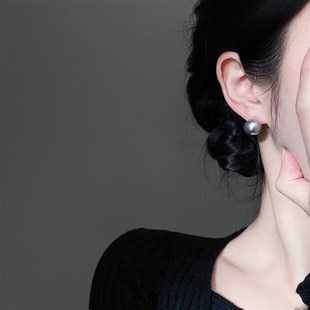 「观星落」银灰真多麻色珍珠耳饰蚊香盘耳夹无耳S洞女耳环耳钉耳