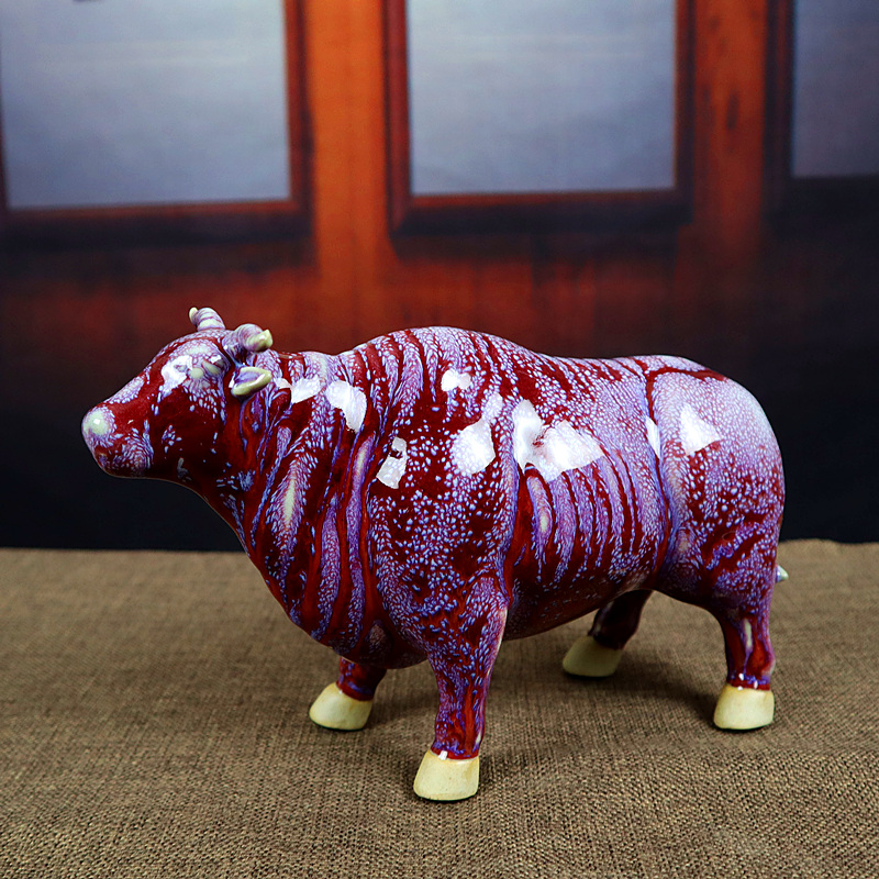 速发禹州钧窑五牛图商务礼品x办公室台面摆件钧瓷大宋官窑同款五