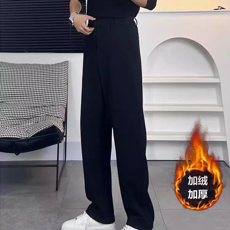 那不勒斯黑色直筒西裤垂坠感高级感宽松男士阔腿裤春秋款休闲长裤