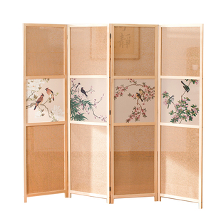 实木布艺半透屏风隔断简约现代折屏座屏玄关乔其纱客厅酒店办公室