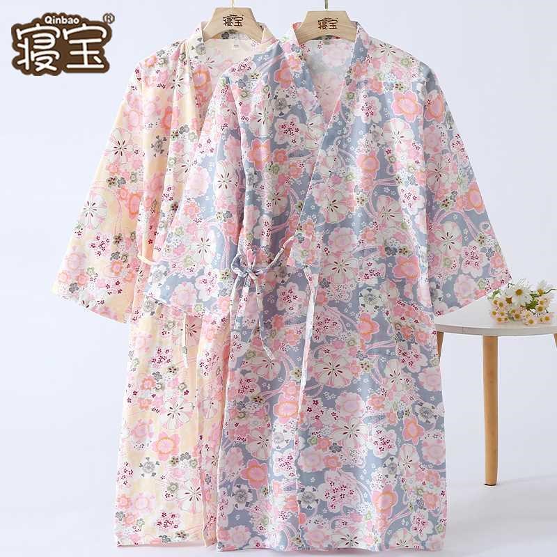 和服女春睡袍日式甜美秋夏季纱布薄款睡衣系带睡裙浴袍汗蒸服