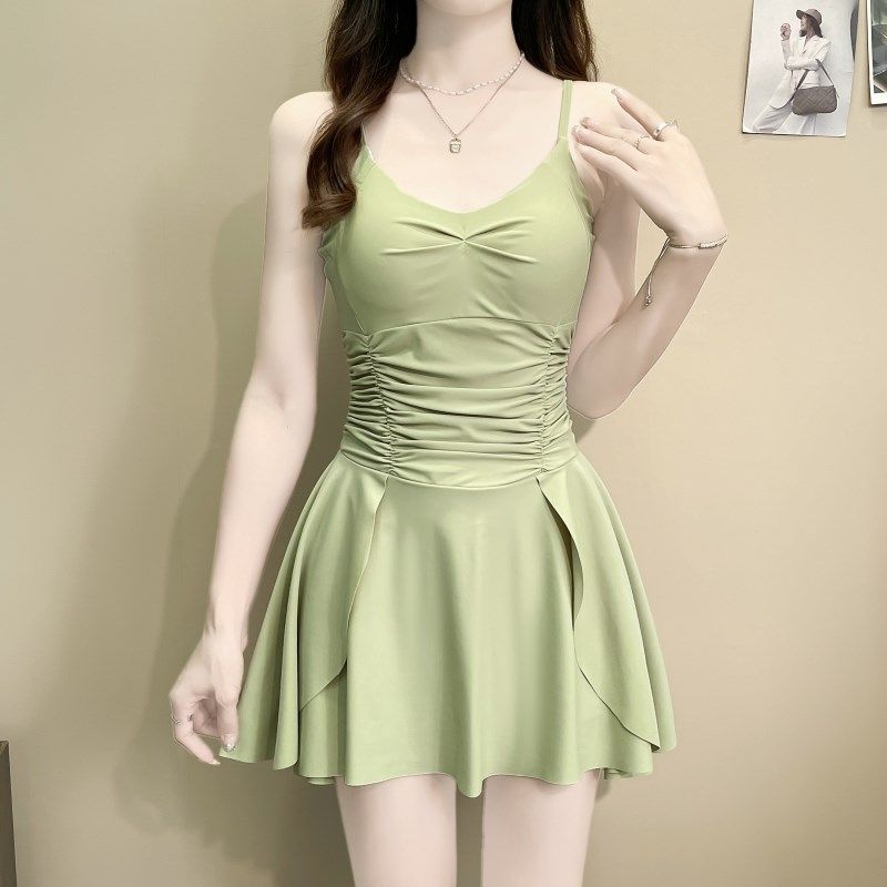 泳衣女2025新款连体遮肉显瘦微胖长袖带罩衫平角裙式保守温泉泳装