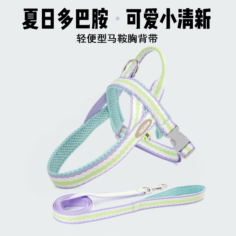 夏季狗狗牵引绳中小型犬比熊背心式遛狗绳泰迪柴犬宠物胸背带透气