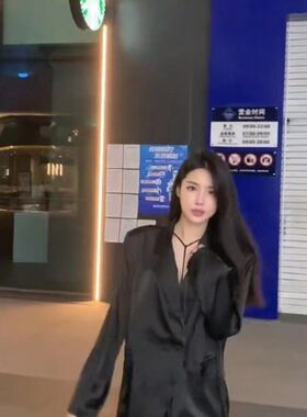 韩版高级感宽松缎面黑色西装外套女2022秋季百搭轻薄长袖防晒西服