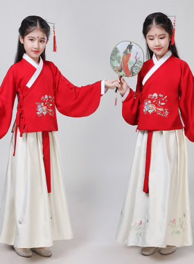 儿童汉服女童古代袄裙襦裙小孩中国D风国学小学生古装演出服装秋