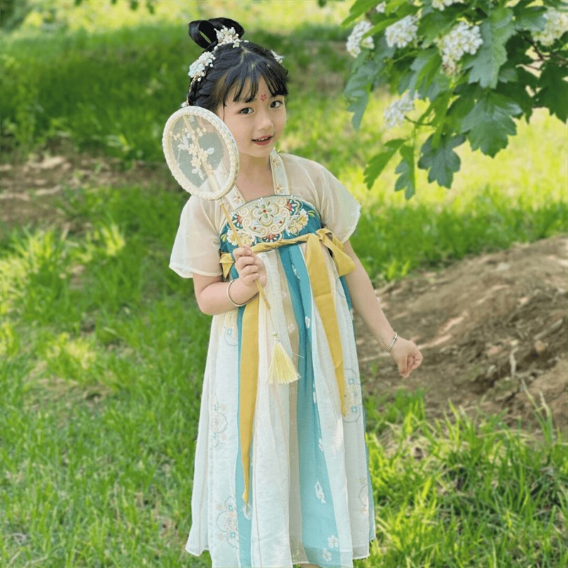 夏季短袖女童汉服公主裙唐装中国风小女孩古风2024新款宝宝连衣裙