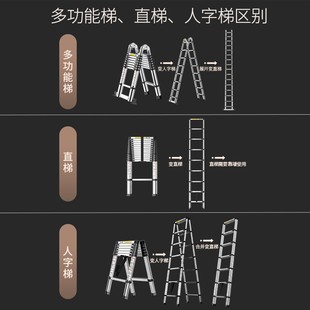 直梯便携多功能折叠工程梯升降楼梯 伸缩梯子人字梯铝合金家用加厚