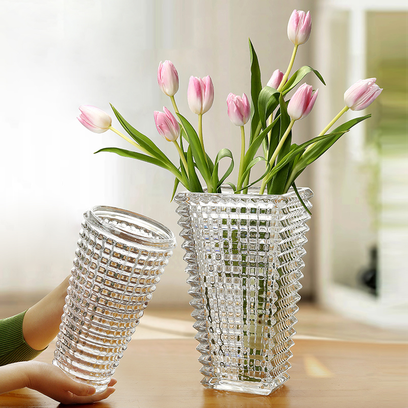 花瓶摆件客厅插花玻璃透明水晶网红轻奢高级感水养玫瑰鲜花器餐桌