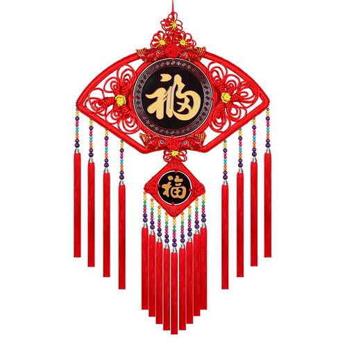 中国节挂件玄关背景墙装饰春节桃木中国结扇形P凤尾花乔迁挂饰新