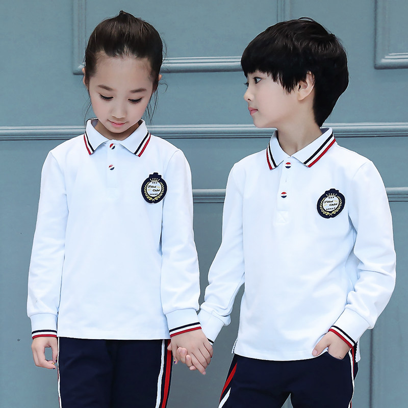 现货秋季儿童班服长袖T恤白色小学生班服体恤纯棉运动上衣幼儿园