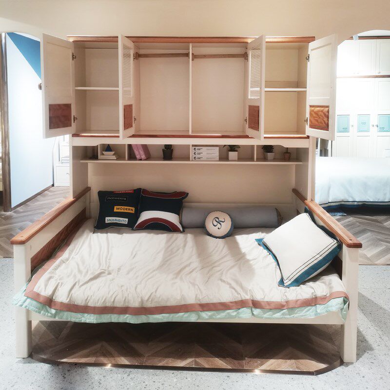 全实木红檀木衣柜床一体小户型家用卧室家具儿童床男孩女孩储物床