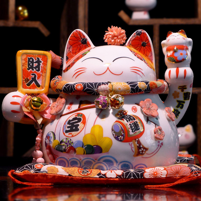 新款招财猫陶瓷存钱罐摆件t开业送礼乔迁客厅装饰花猫可爱漂亮高