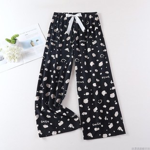 薄款 纯棉绸阔腿裤 睡衣夏款 可外穿防蚊沙滩裤 睡裤 宽松空调裤 女夏季