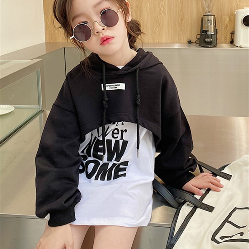 女童春装新款套装裙潮卫衣中长款儿童长袖上衣2022韩版洋气连衣裙