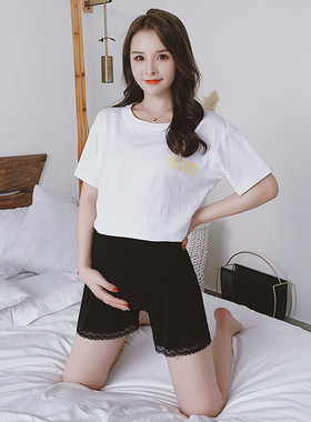 夏装孕妇裤时尚托腹宽松蕾丝花边安全裤防走光三分打底裤孕妇短裤