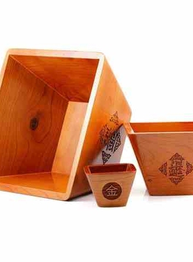 升子米斗红色四方柜台招财聚财红木工艺J木质小号老式福吉聚宝盆