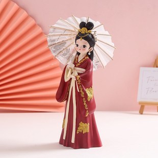 饰品古风摆件 撑伞少女树脂摆件家居工艺品玄关摆件复古设计新家装
