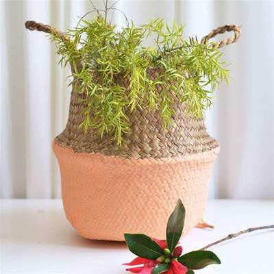 极速Handmade Wicker Basket Bamboo Seagrass Flower Pot storag