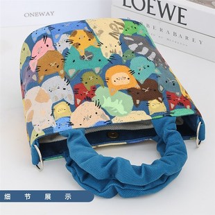 可爱涂鸦猫咪斜挎包小众设计感小包百搭夏天手拎两用帆布包包女包