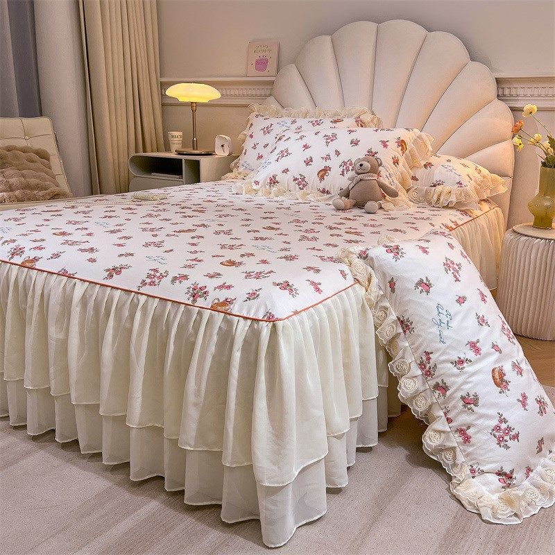 公主风全棉单件床裙100小清新碎花床单套罩三四件套2024新款,床上用品,床裙,淘宝优惠券,粉丝福利购,淘宝优惠卷