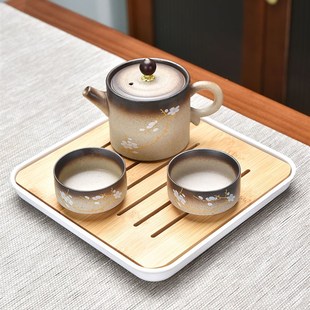 粗陶陶瓷整套功夫茶具套装 中式 一壶两杯便携旅行茶壶茶杯茶滤茶盘