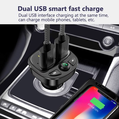 Car FM Transmitter Bluetooth 5.0 Dual USB Charger Wireless H