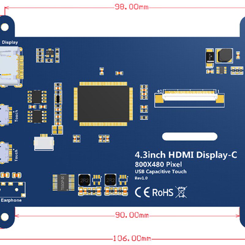 4.3寸树b莓派HDMI显示屏 USB电容触摸屏 for Raspberry Pi 3B+/4B