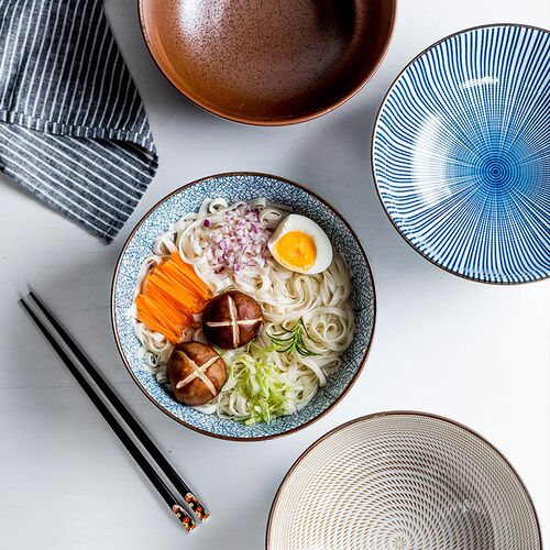 8 Inch Japanese Ramen Bowl Ceramic Noodle Bowl Stripe Design