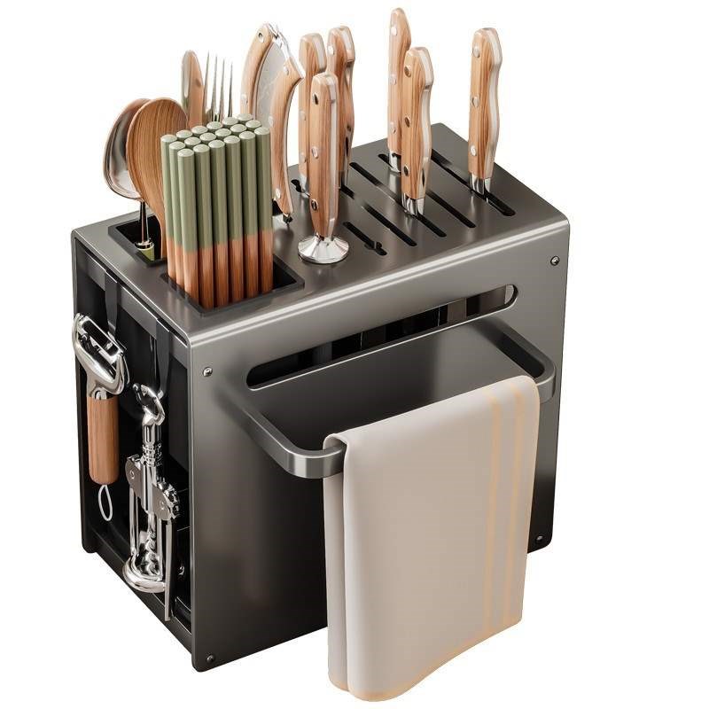 厨房刀架置物架台面多功能放刀具菜刀筷子笼一体沥水收纳架壁挂式