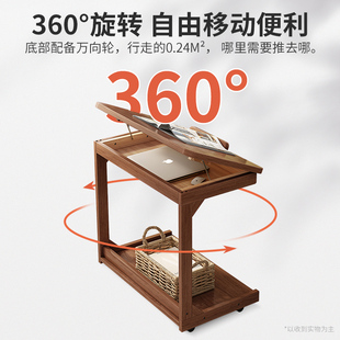 懒人床边桌翻盖桌面实木小桌子客厅家用可移动沙发边柜写字书桌