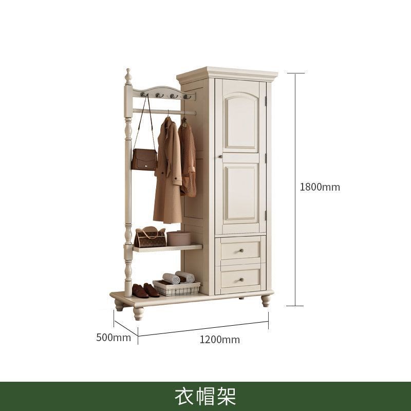美式白色全实木衣帽架卧室落地挂衣架子J家用门口简约立式多功能