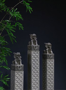 客厅摆件中式大件别墅门口户外造景仿石雕拴马桩大象落地玄关装饰