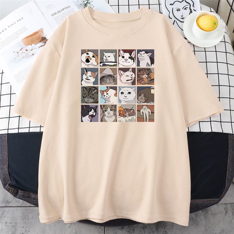 Animal Dog Cat Print T Shirts Women Summer Short Sleeve Loos