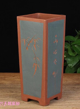 宜兴紫砂花盆01k7四方高千桶盆景盆悬崖盆景兰花盆绿萝手工盆透气