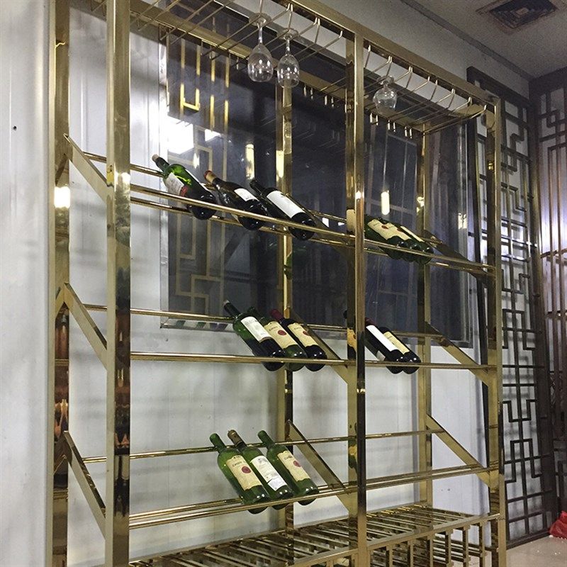 不锈钢酒架定制弧形黑钛红酒展示柜别墅酒窖恒温酒柜现场免费定制