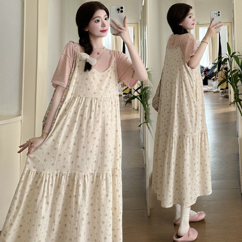 气质减龄孕妇连衣裙夏季新款甜美孕妇装小清新碎花雪纺吊带裙套装