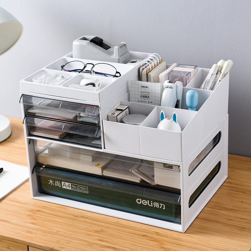 塑料大容量桌面收纳盒办公用品A4纸抽屉收纳置物架书柜书桌收纳架