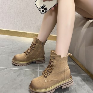 内增高马丁靴女小个子2023夏季新款薄款工装西部厚底短靴春秋单靴