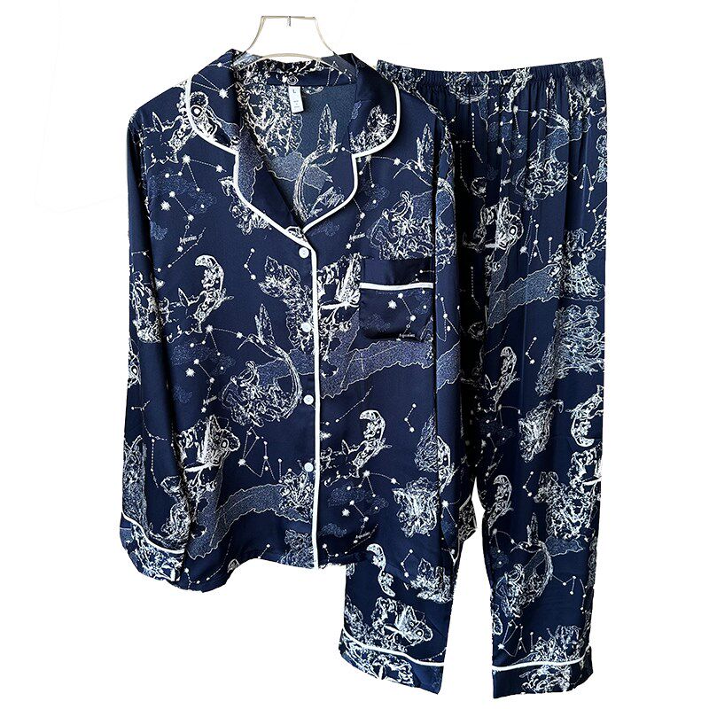 情侣睡衣女春秋款男女款冰丝长袖高级感可外穿大码新款秋季套装夏