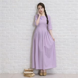 L裙子大摆长裙旗袍夏装 2020新款 棉麻连衣裙亚麻套装 中长款 复 夏季