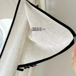 法式自带帘头亚麻纱帘透光不透人诧寂风阳台客厅隔断衣帽间门帘