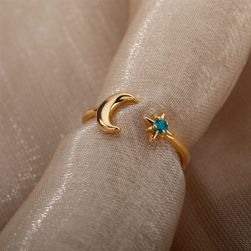 速发Zircon Moon Rings For Women Stainless Steel Gold Glowing