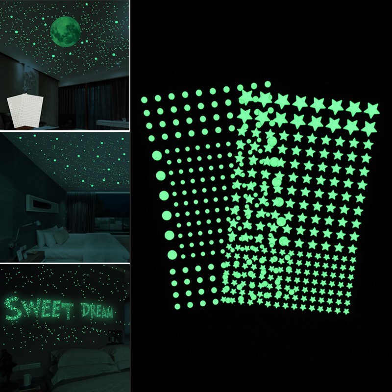 Luminous Moon Stars Wall StickerDs Glow In The Dark 3D Bubbl